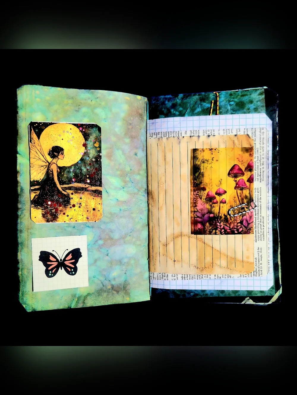 Fairy Mushroom Nature Handmade Junk/Creative Journal Vivid FluffyTextured Book